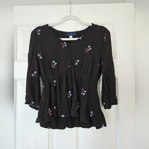 BLUE RAIN Beautiful Black embroidered Blouse